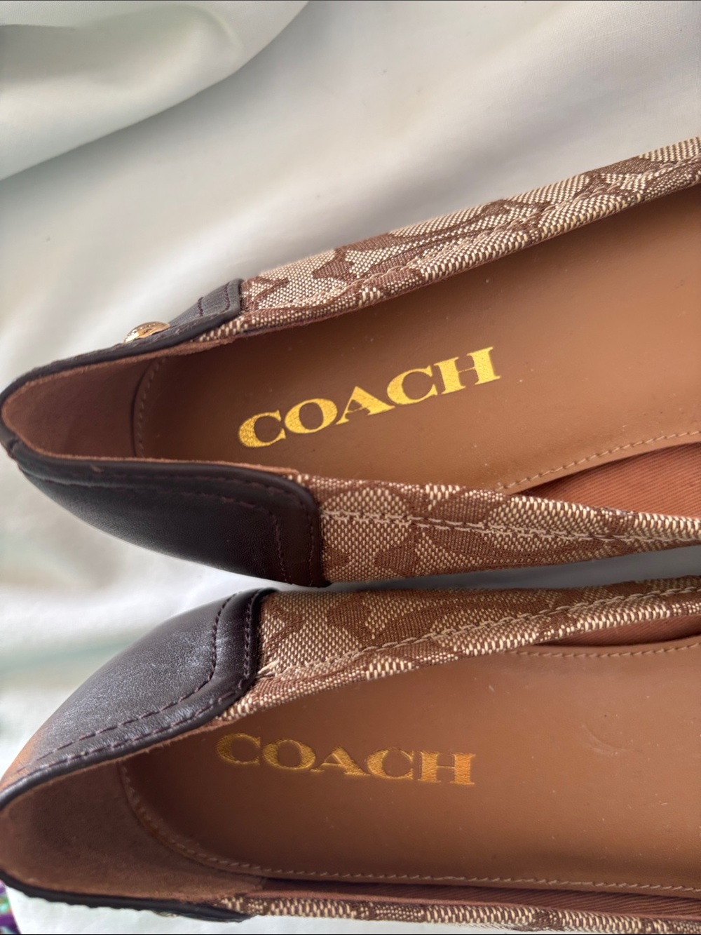 Coach Brown Signature Canvas Ballet Flats with Dark Brown Cap Toe - Picture 6 of 12